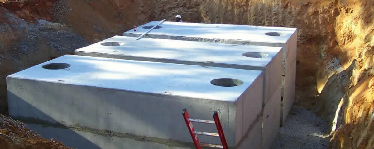 Septic tank installation site with a newly placed concrete tank in Loveland, CO